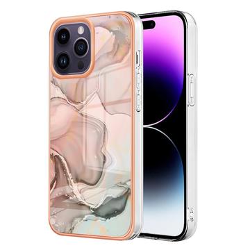 iPhone 16 Pro Max Marble Pattern Galvanizirana IMD TPU Maska - Roza