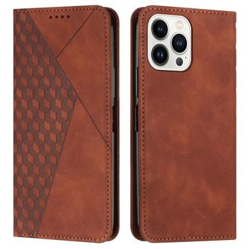 iPhone 16 Pro Max Rhombus Pattern Wallet Case with Magnetic Closure