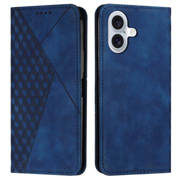 iPhone 16 Rhombus Pattern Wallet Case with Magnetic Closure – Blue